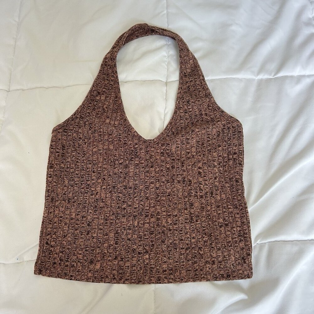 Primark Womens Small‎ Brown Halter Top Crop Cropped Summer Beach Casual